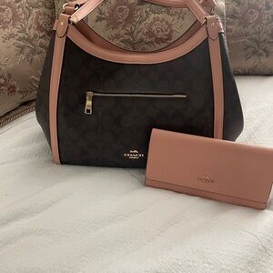 Coach Signature Kristy Brown/ Shell Pink Shoulder Bag and wallet set